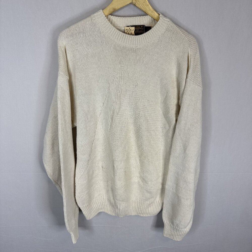 Vintage 1980s Eddie Bauer Cream Sailboat Knit Sweater Made In Usa Nwt Sz S
